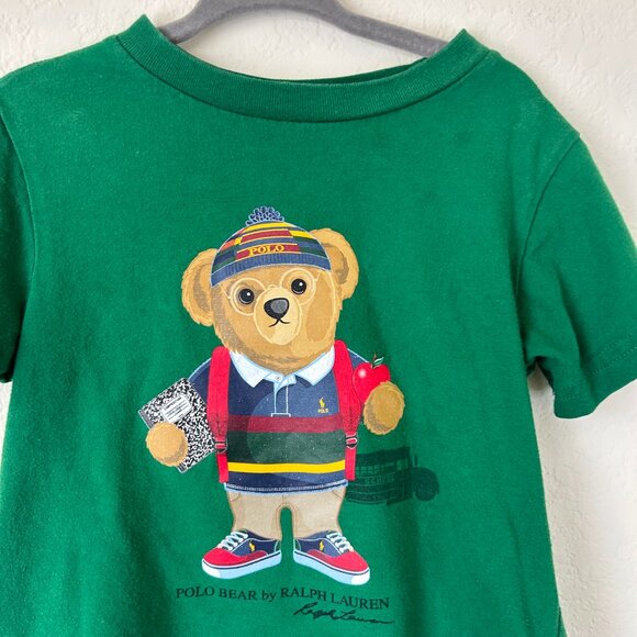 POLO Ralph Lauren Shirt Toddler Boys 2T Green Polo Bear Back To School Tee - Picture 2 of 6